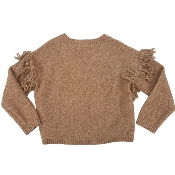 Tularosa Size M Lonestar Fringe Sleeve V-Neck Sweater in Peach Wool Blend - Picture 3 of 13